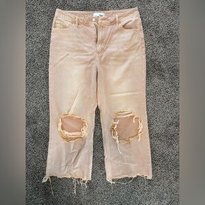 Vervet Distressed Cropped Jeans - Beige/Tan